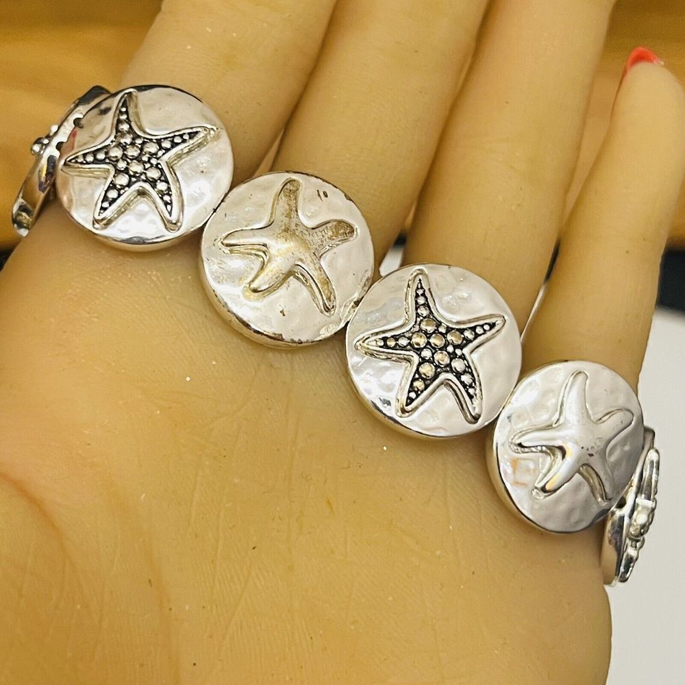 Vintage Silver STAR FISH Elastic Stretch Beach Summer Nautical Bracelet 1466